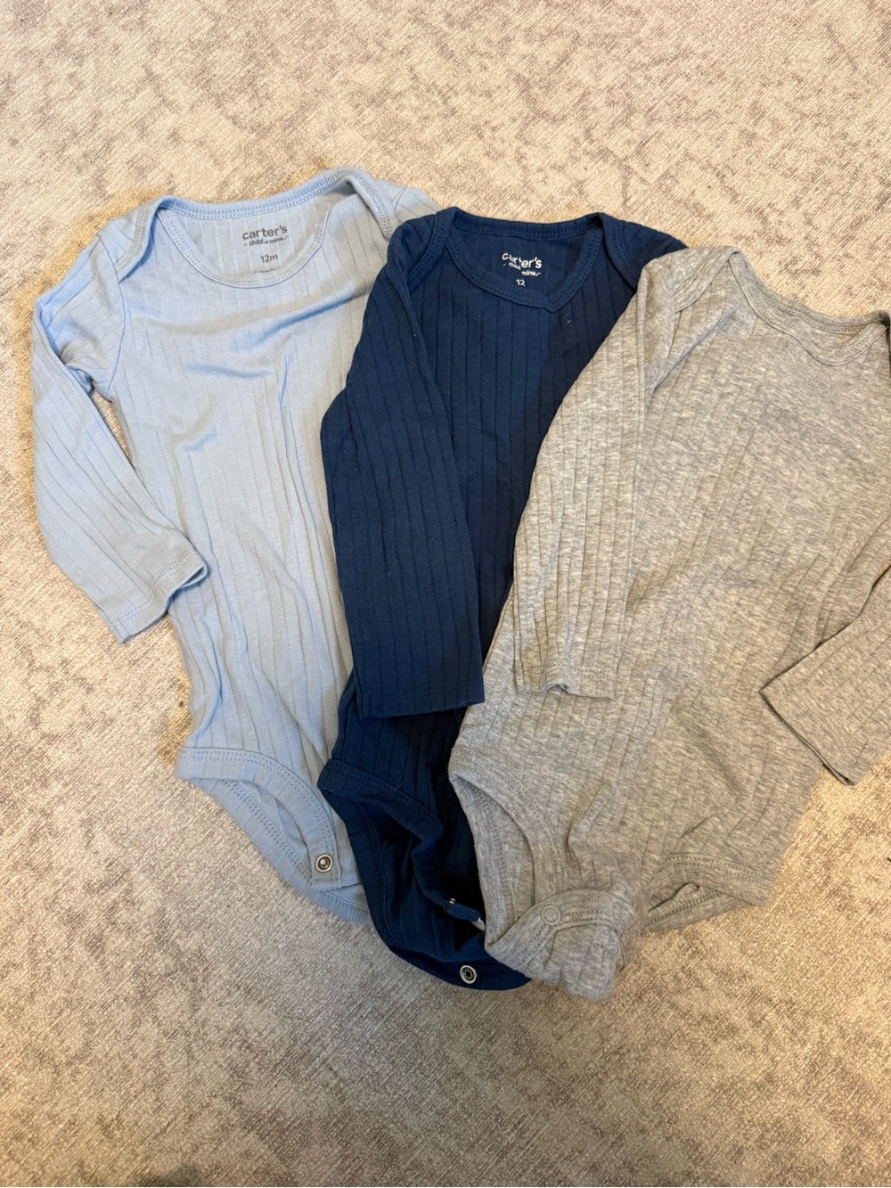 Carter's Ribbed Long-Sleeve Bodysuit Set - Light Blue, Navy, Heather Gray